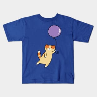 Purple Balloon Orange Tabby Cat Kids T-Shirt
